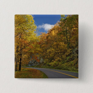 Blue Ridge Parkway, der durch Herbstfarben kurbelt Button