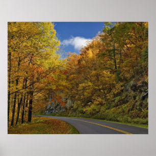 Blue Ridge Parkway, der durch Herbstfarben kurbelt Poster