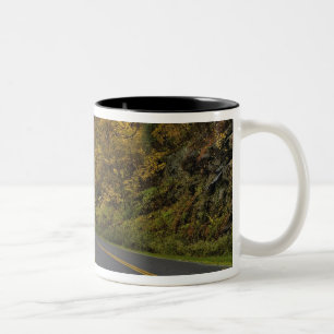 Blue Ridge Parkway, der durch Herbstfarben kurbelt Zweifarbige Tasse