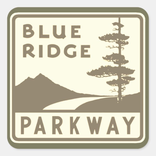 Blue Ridge Parkway Schild Quadratischer Aufkleber (Vorderseite)