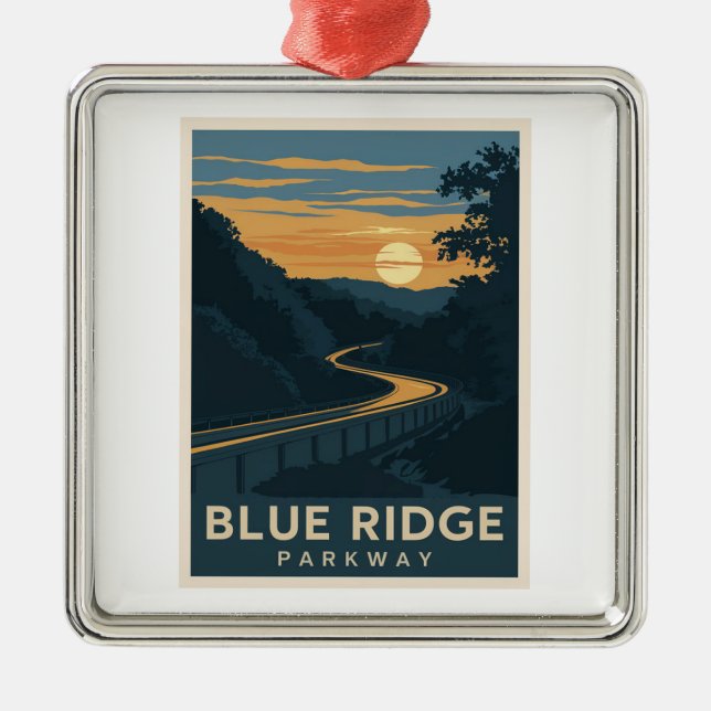 Blue Ridge Parkway Sunset Ornament Aus Metall (Vorne)