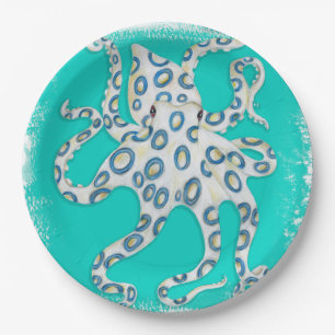 Blue Ring Octopus Aquamarin Art Pappteller
