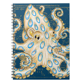 Blue Ring Octopus Indigo Vintag Map Nautic Notizblock