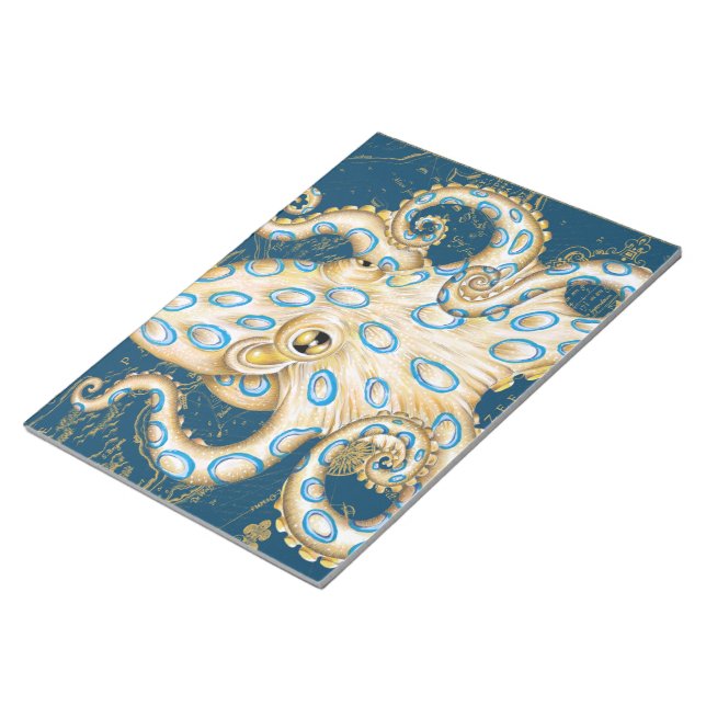 Blue Ring Octopus Indigo Vintag Map Nautic Notizblock (angewinkelt)