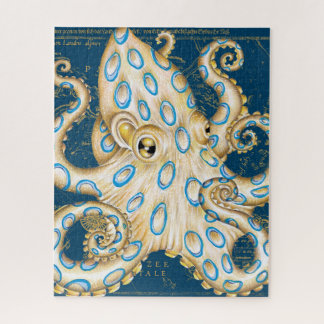 Blue Ring Octopus Indigo Vintag Map Nautic Puzzle