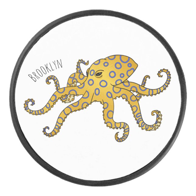 Blue-ringed octopus cartoon illustration eishockey puck (Vorderseite)