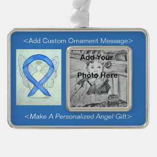 Blue River Awareness Ribbon Angel Ornament Rahmen-Ornament Silber