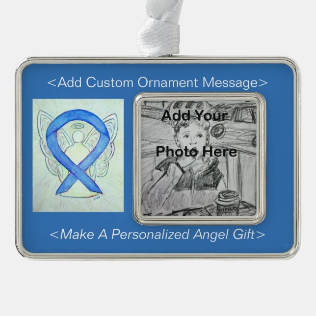 Blue River Awareness Ribbon Angel Ornament Rahmen-Ornament Silber (Vorderseite)