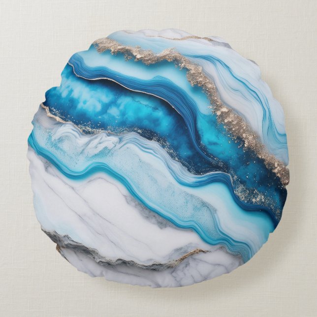 Blue River Marble Rundes Kissen (Vorderseite)
