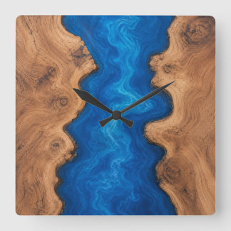 Blue River Resin Look Kunstholz Quadratische Wanduhr