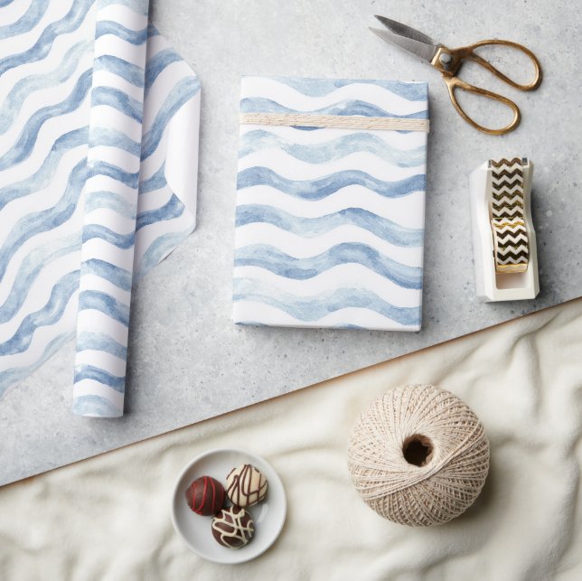 Blue River Streifen Geburtstag Geschenkpapier (Kunsthandwerk)