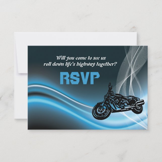 Blue Road Biker Hochzeit RSVP Antwortkarte Karte (Vorderseite)