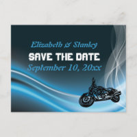 Blue Road Biker Hochzeit Save the Date Postcard
