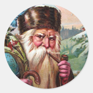 Blue Robe Santa Claus Rauchen Pipe - Weihnachten Runder Aufkleber