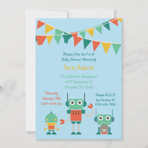 Blue Robot 12x18 Baby Shower Einladung