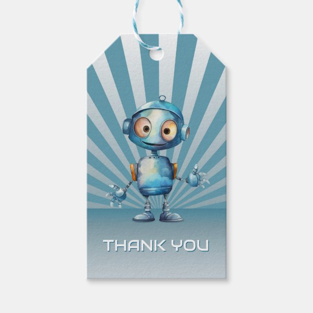 Blue Robot Thema Birthday Vielen Dank Geschenkanhänger (Vorderseite)