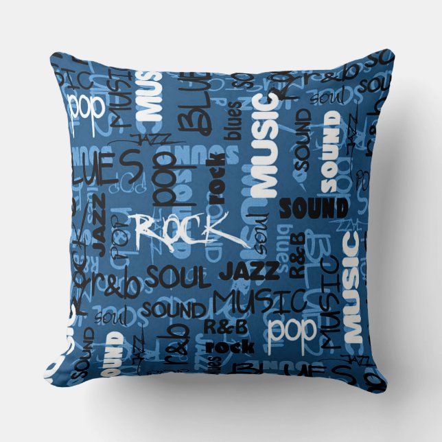 Blue Rock Pop R & B Music Text Theme Kissen (Vorderseite)