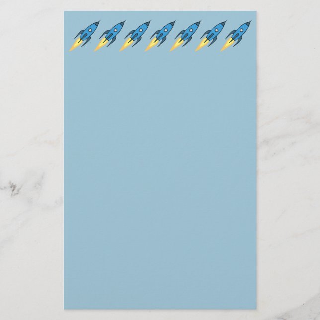 Blue Rocket Ship Weltraumjunge Kinder Niedlich mod Briefpapier (Vorderseite)