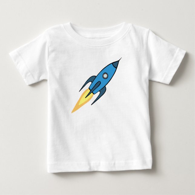 Blue Rocket Ship Weltraumschiff Personalisiert Boy Baby T-shirt (Vorderseite)