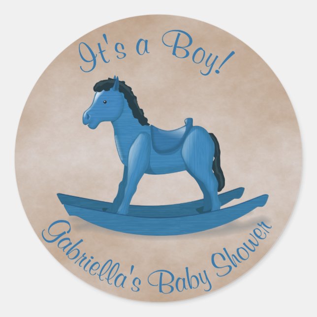 Blue Rocking Horse Baby Boy Runder Aufkleber (Vorderseite)