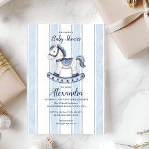 Blue Rocking Horse Baby Dusche