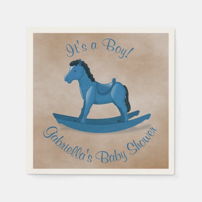 Blue Rocking Horse Baby Dusche Serviette (Vorderseite)