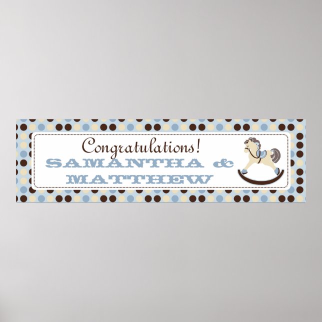 Blue Rocking Horse Baby Shower Banner Poster (Vorne)