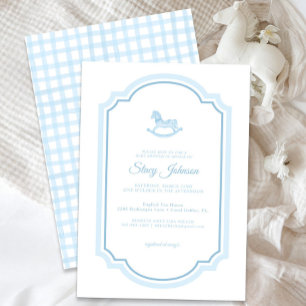 Blue Rocking Horse Baby Shower Einladung Junge