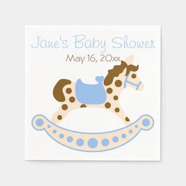 Blue Rocking Horse Baby Shower Napkins Serviette (Vorderseite)