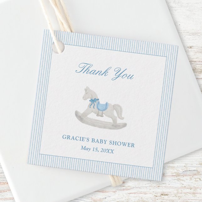Blue Rocking Horse Boy Baby Dusche Vielen Dank für Geschenkanhänger (Von Creator hochgeladen)