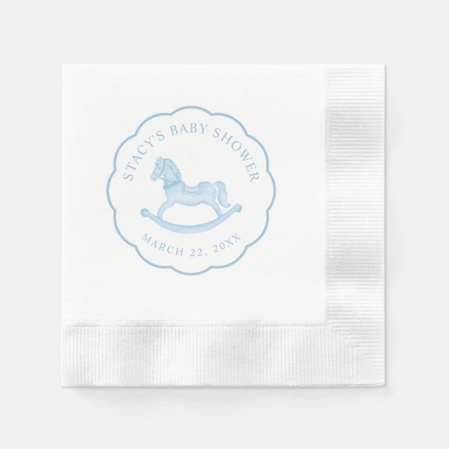 Blue Rocking Horse Boy Baby Shower Napkins Serviette (Vorderseite)