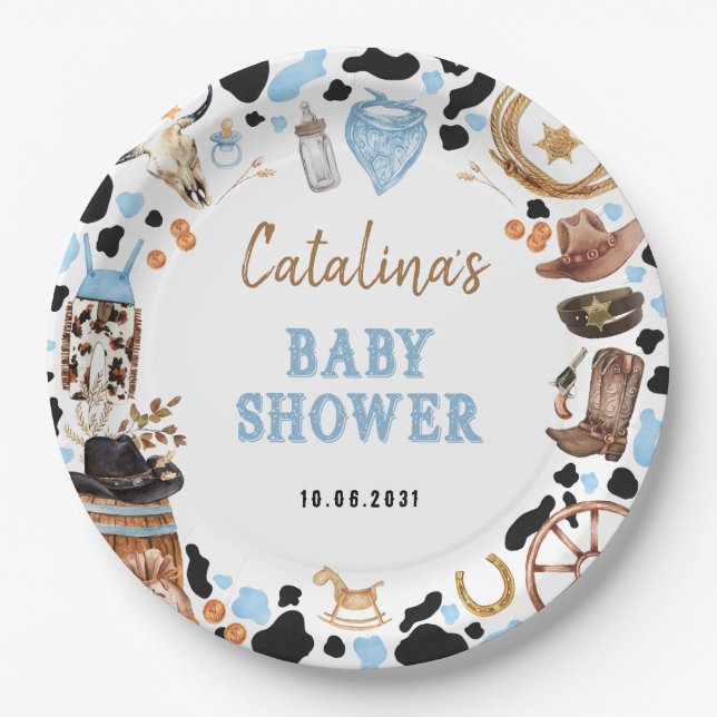 Blue Rodeo Cowboy-Baby-Party Pappteller (Vorderseite)