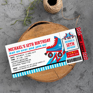 Blue Roller Skate SportTicket Pass Geburtstag Einladung