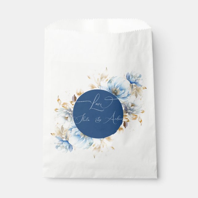 Blue Romance Floral Wedding Geschenktütchen (Vorderseite)