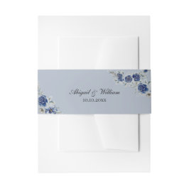 Blue Romantic Floral Botanical Wedding Belly Bands Einladungsbanderole