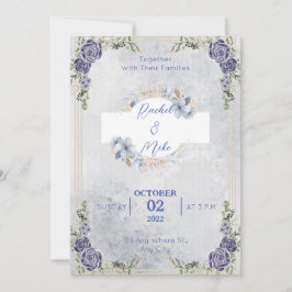 Blue Romantic Florals Hochzeitseinladung Einladung