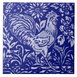 Blue Rooster Chicken Floral Bauernhof Rustikale Ku Fliese