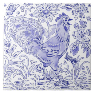 Blue Rooster Hühnerinsekt Bauernhof Rustikale Kuns Fliese