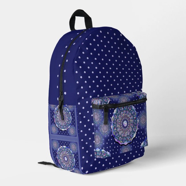 Blue Rosace Bedruckter Rucksack (Rückseitige Ecke links)