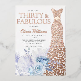 Blue Rose 30. Geburtstag Rose Gold Folieneinladung