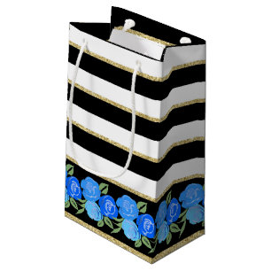 Blue Rose auf Black, White, Gold-Geschenktasche Kleine Geschenktüte