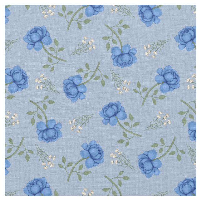 Blue Rose auf Light Blue Calico Stoff (Nahaufnahme)