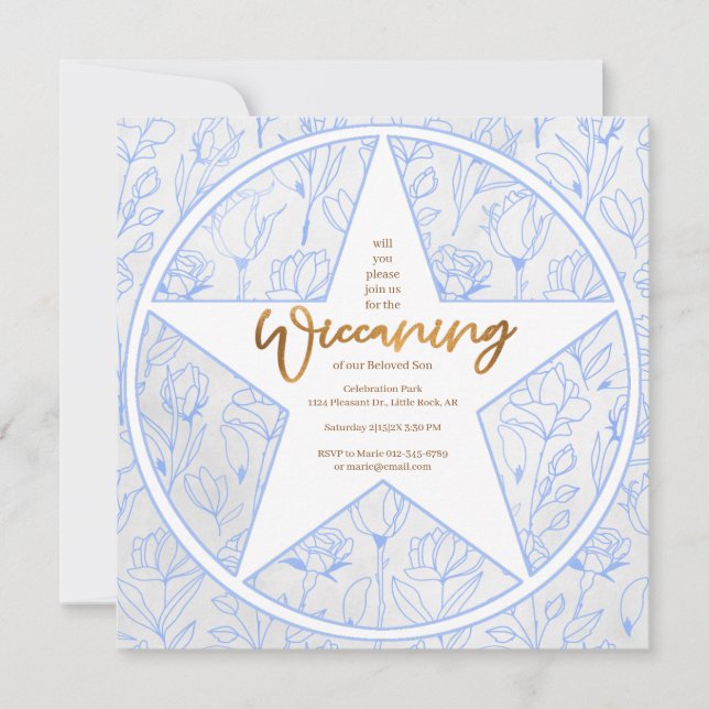 Blue Rose Baby Boy Wiccaning Namensfeier Einladung (Vorderseite)