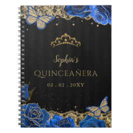 Blue Rose Black Gold Lace Quinceñera Gästebuch Notizblock
