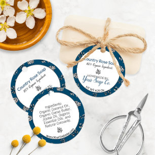 Blue Rose & Blätter Line Art #Soap Hang Tags Geschenkanhänger