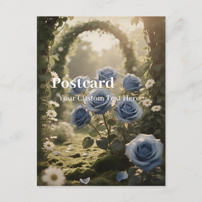 Blue Rose Bloom - Elegante romantische Botschaft Postkarte (Vorderseite)
