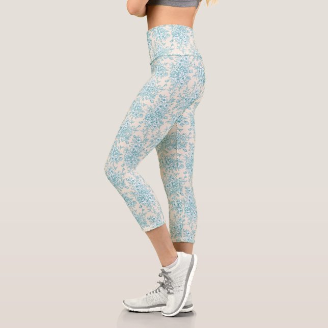 Blue Rose Bouquet Garden Blumenmuster Capri Leggings (Links)