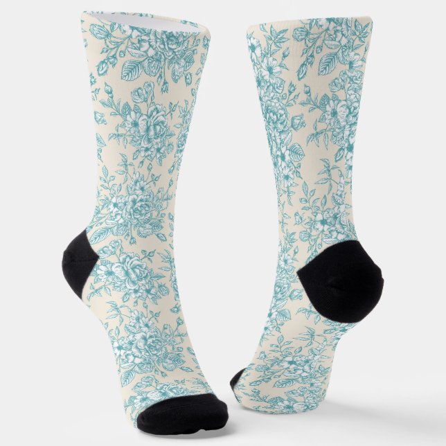 Blue Rose Bouquet Garden Blumenmuster Socken (Gewinkelt)