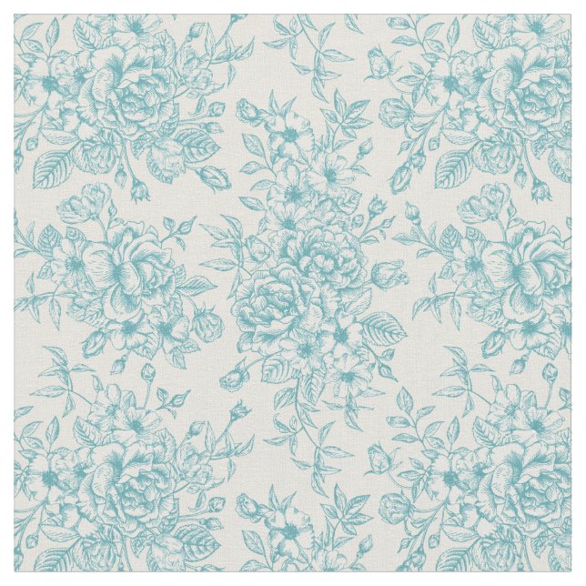 Blue Rose Bouquet Garden Blumenmuster Stoff (Nahaufnahme)