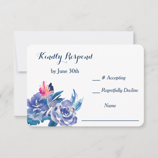Blue Rose Bouquet Wedding RSVP Karte (Vorderseite)